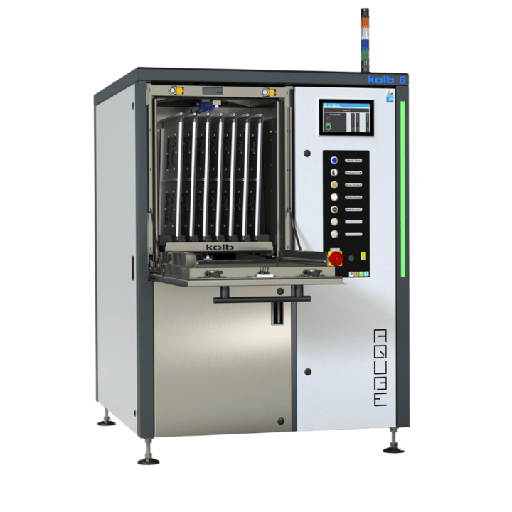 Front view of the all-round high-end cleaning system AQUBE MH6 by kolb for carrier and solder frames